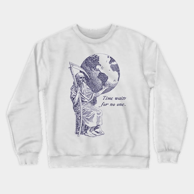 'Time waits for no one.' Vintage Illustration Crewneck Sweatshirt by k85tees